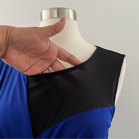 Rachel Roy Grecian Draped Mini Dress Sleeveless Mesh Colorblock Blue Black Small - Picture 8 of 11